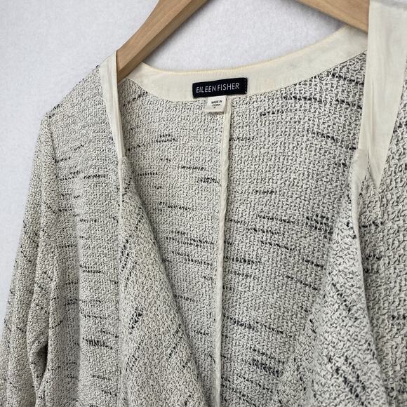 EILEEN FISHER Jacket S Tweed Blazer Cardigan Draped Open Front Off White - Picture 3 of 14